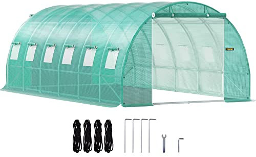 VEVOR Serre Tunnel Jardin 6,1x3x2,1 m Tente Abri Plantes Cadre en Acier Galvanisé Couverture Étanche PE 3 Poutres Supérieures 4 Poteaux Diagonaux 2 Portes 12 Fenêtres pour Cultiver Légumes Fleurs Vert