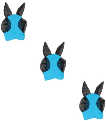 MERRYHAPY 3St Kopfschutzmaske Reitmaske Pferdekopf Netz Pferdemaske Pferdekopf Mesh Pferdegesichtsmaske Ohrmaske Mückenschutzmaske Fliegenschutzmaske Pferdefliegenmaske Blue
