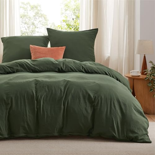 BEDSURE Bettwäsche 155x220 3teilig Baumwollähnlich - Olivgrün, 2 Kissen