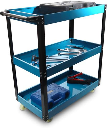 Bituxx Werkstattwagen 3-stufig, robuster Werkzeugwagen mit Rollen, Werkzeugablage für Garage & Werkstatt, mobiler Metallwagen, stabiler Werkzeugkarren mit Griff 3 Etagen Ebenen
