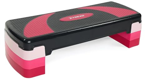 XTREXO Aerobic Step 78 x 30 cm Für Cardio- und Fitnesstraining Höhenverstellbar 10-20 cm Langlebig aus Polypropylen und TPR Aerobic Step Hochwertig Rosa