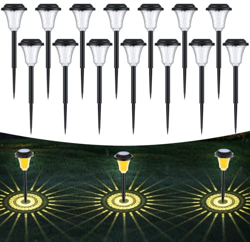 LuJasi Solarlampen für Außen Garten 14 Stück, Solarleuchten Garten IP65 Wasserdicht mit schönen Projektionen für außen, Terrasse, Rasen, Garten, Hof, Wege
