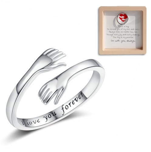 Hug Ring for Women with Floating Box, Adjustable 925 Sterling Silver/Gold Plated Hope Rings with I Love You Forever Engraved, Ideal for Friendship & Family: Moms, Daughters & Close Friends