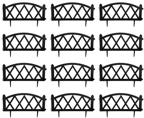 AC - Pack de 12 Vallas de plástico Decorativas de jardín, Borde para césped, Flores, Plantas, decoración de Exterior (Negro - 60 x 34 cm)