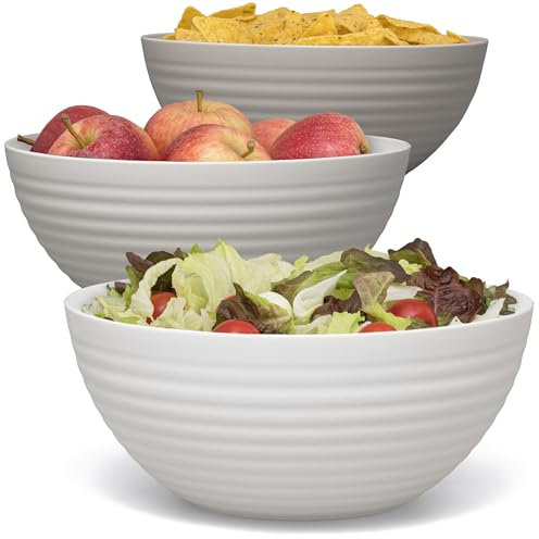 Hausfelder Juego de 3 cuencos de 3,3 litros, cuenco plastico, bol grande para ensalada, patatas fritas, aperitivos