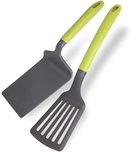 Fackelmann Set Palette da cucina 2 pezzi, paletta forata e paletta lasagne, materiale in nylon, mestoli da cucina lavabili in lavastoviglie, Linea Oliva