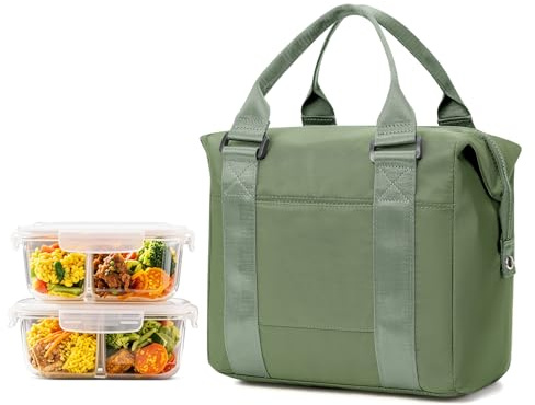 HPLQQ Isolerad kylväska, lunchväska för kvinnor och män, termisk matväska, picknickväska, bärbar lunchlåda, isolerad väska för arbete, skola, resor, B2-Armégrön