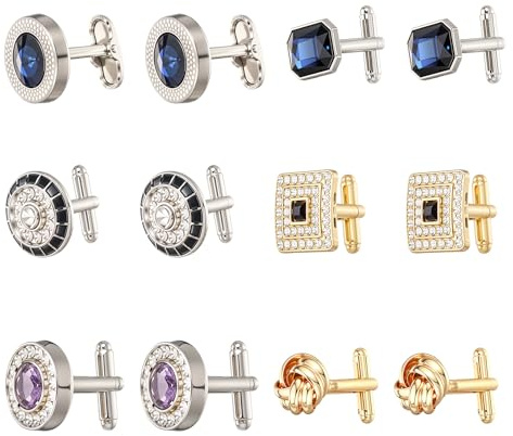 COMNICO 6 paia di gemelli da uomo, splendidi gemelli con cristalli di diamante, alla moda, classici, rotondi, quadrati, rettangolari, per camicia, formali, regali di nozze per uomini