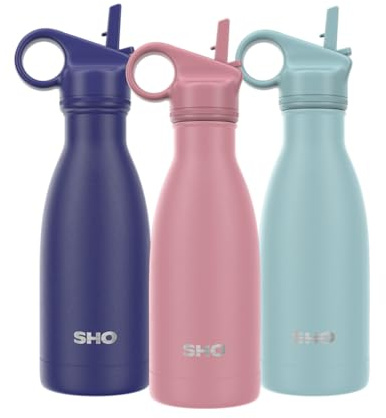SHO Stainless Steel Water Bottle with Straw and Screw Lid - Leakproof, BPA Free, Vacuum Insulated Double Walled Metal Flask, 500ml - Original 2.0-12 Hours Hot 24 Hours Cold (260ml, Vintage Rose)