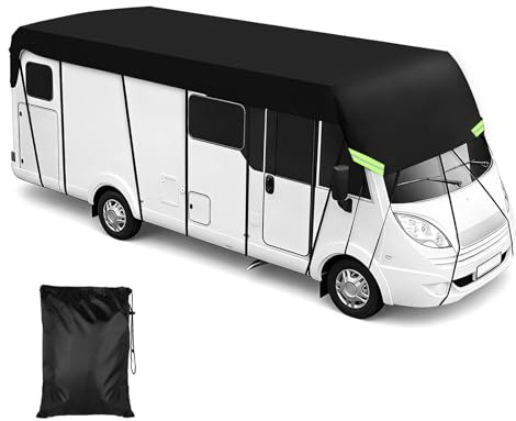 EXLECO Funda protectora para caravana, 6,5 x 3 m, impermeable, resistente al sol, resistente a la intemperie, lona de protección de techo 210D Oxford, cubierta de techo con tiras reflectantes