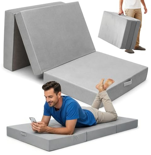 LN Cozy CORNE Folding Mattress Single, Tri-Fold Memory Foam Guest Mattress with Washable Cover & Handles, Portable Floor Mattress for Travel, Camping, Studio, Dorm, Home (90x190x15 cm)
