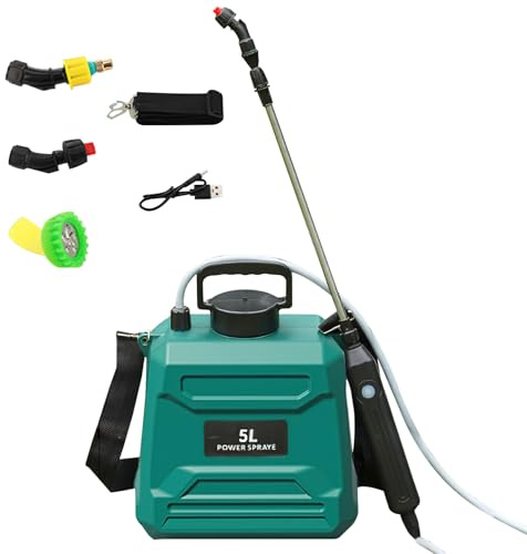 Pulverizador eléctrico de 5 l/8 l para jardín, con 3 boquillas ajustables, recargable por USB y mango telescópico, pulverizador a presión para riego deshierbe patio (5 L-verde)