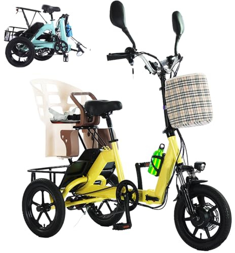 EaThsalL 14 pollici Bicicletta Triciclo Elettrico A 3 Ruote per adulti con cestino portaoggetti Pneumatici larghi, facile da scalare Capacità di carico 30 kg Altezza applicabile 155-180 cm