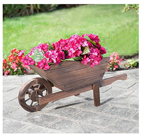 eShop4U Burntwood Wooden Wheelbarrow Floral Planter Garden Feature