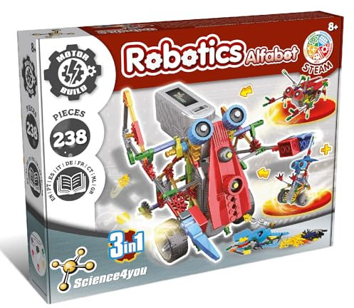 Science4you Robotik Alfabot Spielzeug - EIN Roboter Bausatz mit 238 Stücke - Roboter Selber Bauen mit Dieser Elektronik Baukasten, Lernspiel UNT Experiment fur Kinder ab 7 8 9 10+ Jahre