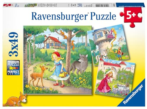 Ravensburger barnpussel - 08051 Rapunzel, Rödluvan & grodkungen - pussel för barn från 5 år och uppåt, med 3x49 bitar