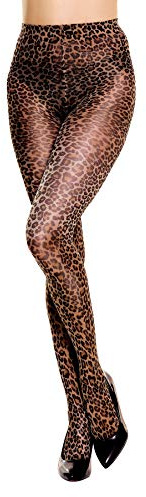 PrettyLoveHose Collant Voile Jacquard à Motifs Animalier Leopard (Noir, Leopard, Gris) (Leopard)