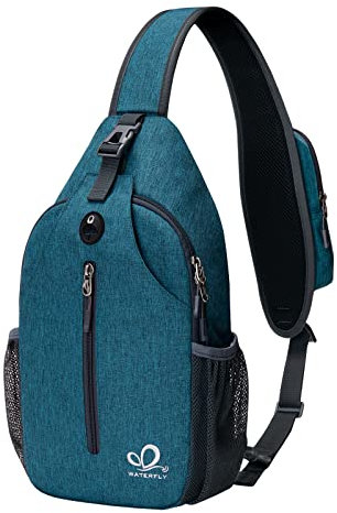 WATERFLY Sling Rucksack Sling Bag Schulterrucksack Umhängetasche Verstellbarer Rucksackgurt Wandern Brust Rucksack für Herren und Damen Pfauen Blau
