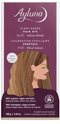 Ayluna Pflanzenhaarfarbe 25 Saharablond, vegane Haarfarbe mit Henna, indischer Krapp, Fenugreek & Kamille, für eine langanhaltende Färbung, Glanz & Volumen, Ammoniakfrei, 100% Grauhaarabdeckung, 100g