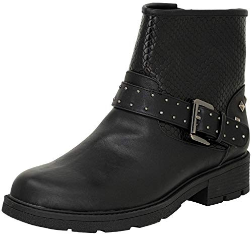 Fitters Footwear That Fits donne Stivaletto Lexi PU Stivaletto biker con fibbia e stampa coccodrillo (44 EU, nera)