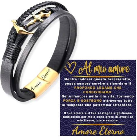HALUKAKAH ● SAIL ● Äkta läder handgjord fläta ankare armband titan matt magnetiskt lås storlek justerbar 21,5-23 cm med gratis presentask, 21.5 centímetros, Titan Läder, Ingen ädelsten