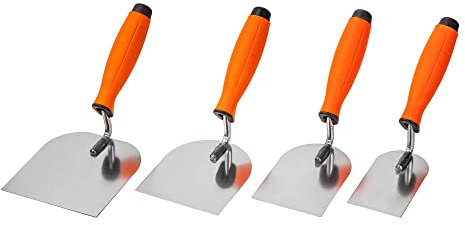 Mivos Juego de 4 paletas de yeso de 60 mm, 80 mm, 100 mm, 120 mm, acero inoxidable, espátula de yeso con mango suave, juego de paletas de yeso para trabajos de mampostería, fabricado en la UE