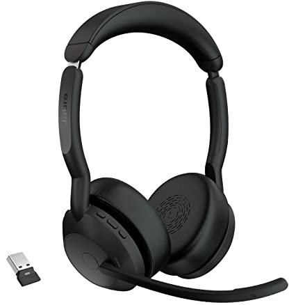 Jabra Evolve2 55 - schnurloses Stereo-Headset Air Comfort - Mikrofone mit Geräuschunterdrückung und ANC - kompatibel mit Allen UC-Plattformen wie Zoom und Google Meet - Schwarz