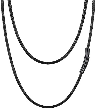 PROSTEEL Mens Leather Necklace Cord - 3mm Width Braided Waxed Waterproof Rope Chain for Pendant with Black Stainless Steel Clasp, 18 Inches Length (with Gift Box)