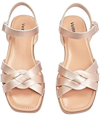Veittes Women's Flat Slide Sandals - Casual Braided Strappy with Adjustable Buckle Summer Sandals.(2307022,GD/MF,9 UK)