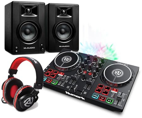 Komplettes DJ Equipment Paket - DJ Controller Set mit DJ-Lichtern, Aktive 120-Watt Lautsprecher und Pro DJ Kophörer
