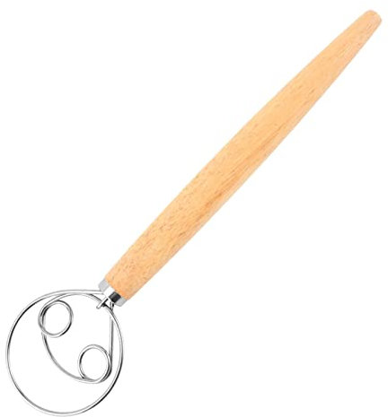 CENMOO Escoba holandesa de , escoba de pan de acero inoxidable con mango de madera, batidora de de doble círculo, batidora manual de de pan, escoba para mezclar de pizza, de