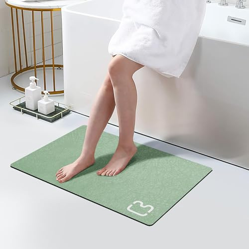Tapis de Salle de Bain Vert Sauge, 40 x 60 cm, Super Absorbant, séchage Rapide, Tapis de Bain en Terre de diatomée pour Salle de Bain avec Envers en Caoutchouc antidérapant, Lavable en Machine