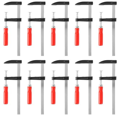 ZOFUN Lot de 10 serre-joints professionnels avec poignée 10 composants 50 x 200 mm, largeur de serrage 200 mm, profondeur de serrage 50 mm, mâchoires en acier moulé malléable