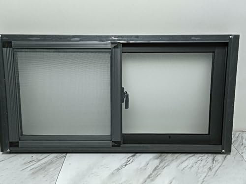 Black Custom Size Double Hung Window with Glass Lock and Screen Horizontal Sliding House Window for Shed Barns Bathroom Garage Basement and Chicken Coop 50x14in