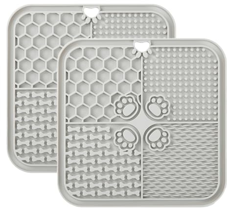 Leckmatte Hund Leckmatte für Hunde, Futtermatte für Butter & Joghurt, Hundespielzeug für Baden, Training & Fellpflege (2er-Pack Grau, 20X20 cm)