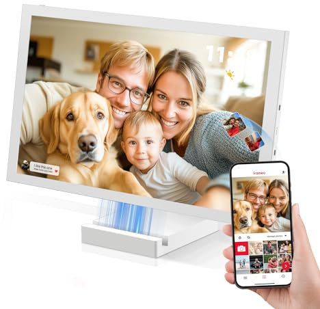 64 GB Frameo Digitaler Bilderrahmen 10,1 Zoll WLAN, 5000mAh Akku mit drahtloser Ladung, HD IPS Touchscreen, Auto-Rotation, Sofortige Foto- und Video-Übermittlung via FRAMEO App