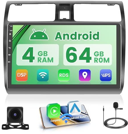 5G WiFi 4+64G Android Autoradio för Suzuki Swift 2005-2010 Trådlös Carplay Android Auto,10 Tum IPS Skärm Autoradio med Navi Bluetooth5.0 FM/RDS SWC Backkamera