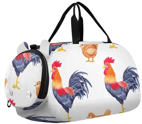 Handbagage duffelväska pojkar helg duffel övernattning flickor duffelväskor resväska barn dans duffel tropiska palmer beige orange, Akvarell kycklingar tupp vit, Klassisk