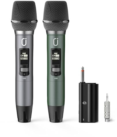 HWWR Wireless Microphones, Professional UHF Dual Microphones for Karaoke, Wireless Dynamic Microphone System Set with Rechargeable Receiver,Plug and Play, Speech, Wedding, Church, PA System