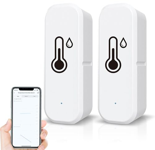 2 stycken termometer hygrometer, temperatursensor, wifi-termometer med larmmeddelande per app, wifi-ansluten termometer för hem, sovrum, kylskåp