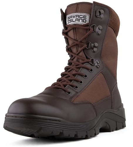 Savage Island Sentinel PRO Kampfstiefel aus Leder, seitlicher Reißverschluss und Schnürung, Militärstiefel, taktisch, atmungsaktiv, für Motorrad, Sicherheit, Kadetten und Polizei, braun, 42 2/3 EU