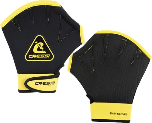 Cressi Aqua Boost Swim Gloves Black/Yellow L - Guanti Palmati Unisex in Neoprene Ultraspan Nero/Giallo con Cinturino al Polso per Nuoto, Allenamento Braccia Dorso Spalle, Acquafitness, Acquagym, L