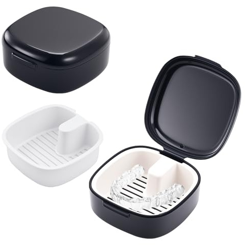 Boîte de rangement pour prothèses dentaires avec tami,Portable Avec panier de trempage amovible,Boîte de Rangement pour nettoyageNProthese Dentaire, Pour le nettoyage des prothèses dentaires (Noir)