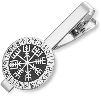Pin de corbata vikingo nórdico de acero inoxidable para hombre brújula vikinga Vegvisir, Runa accesorios para negocios bodas San Valentín (plata)