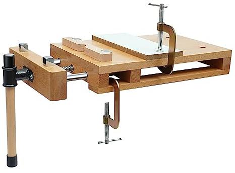 Woodworking Bench Vise, Solid Beech Wood Workbench Vise with Bench Dogs and Fixing Clips, Portable Wood Bench Clamp for Chiseling, Planing, Cutting, Whittling, DIY Carpentry, Garage
