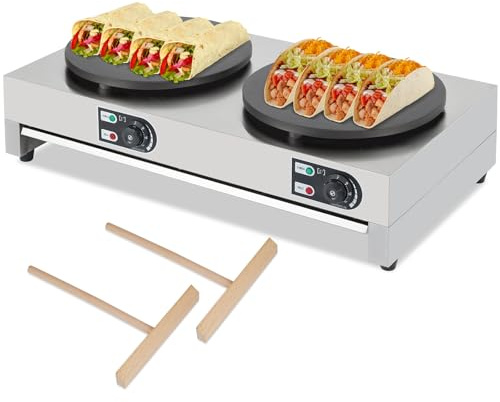 Garvee 16 Inch Commercial Electric Crepe Maker, Dual 1500W Plates, Adjustable Temperature Control Pancake Griddle, 110V Electric Crepe Machine for Blintzes, Pancakes, Eggs, Bacon & Breakfast Foods