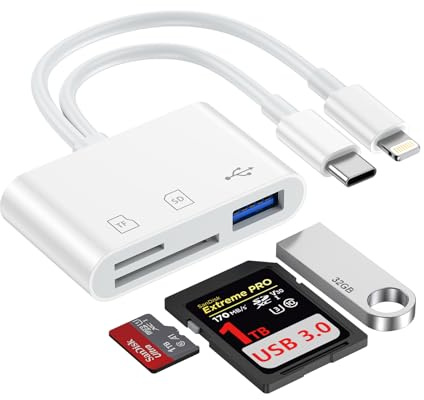 Lector de Tarjetas SD 3 en 2 Lightning&USB C para iPhone17/16/15/14,MacBook