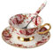 Porzellan Keramik Tee-Tasse Tasse Kaffee Mit Untertasse, Blumen, Weiß Und Rot