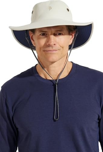 Wide Brim Hiking Hat - UPF 50+ Sun Protection - Leo in Khaki/Navy