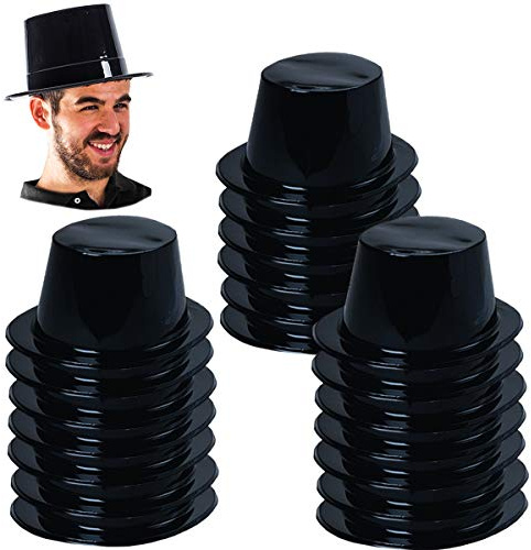 Tigerdoe Top Hats - 20 Pack Black Plastic Magician Hats - Costume Headwear for Magician Themed Parties, Halloween, Christmas, Birthday Parties